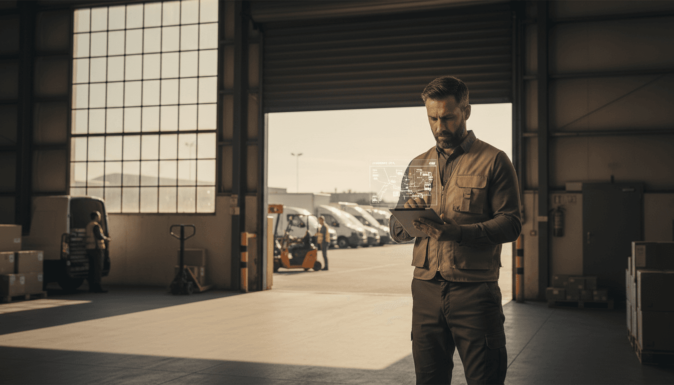 Logistics coordinator reviewing shipment details at a modern Utah warehouse