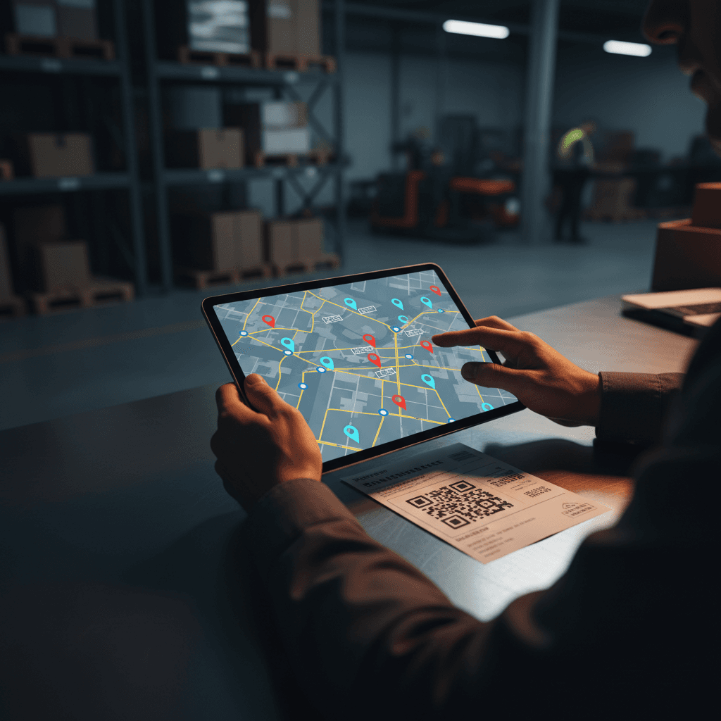 Logistics coordinator tracking shipments on tablet