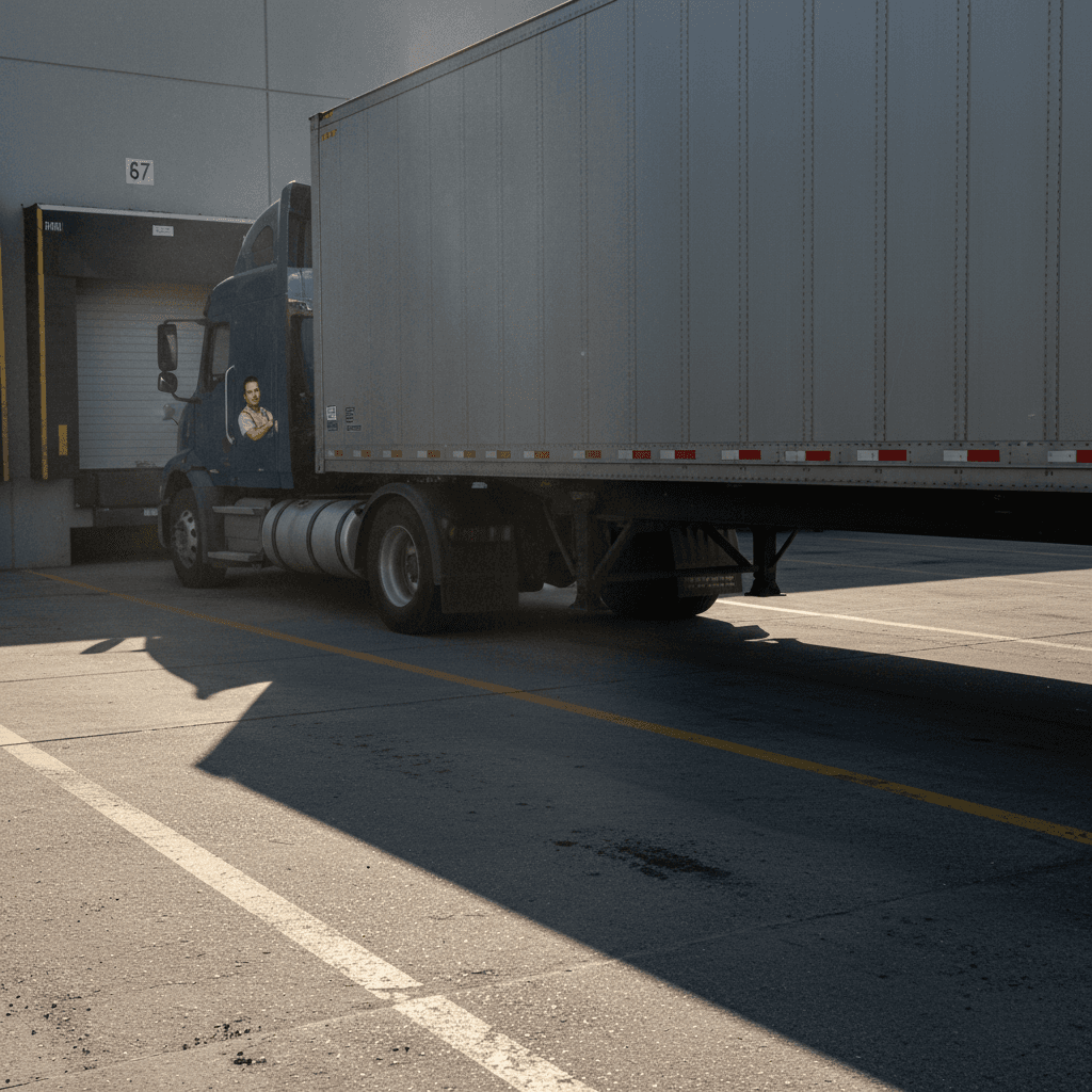 Transportation and delivery truck at loading dock